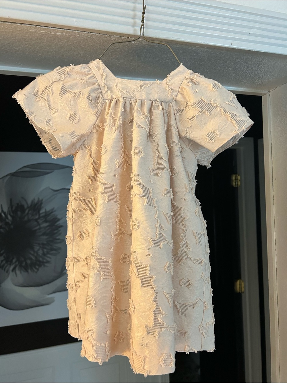 Zara Cream Textured Short-Sleeve Dress
